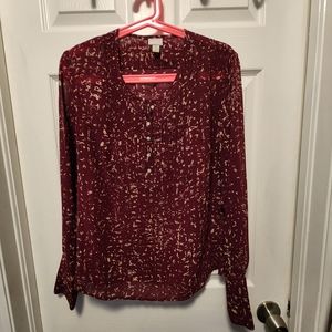 Burgundy Converse Chiffon Long Sleeve Top Size M
